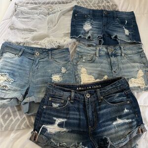 American Eagle Outfitters Women's Distressed Jean Shorts - Blue and White